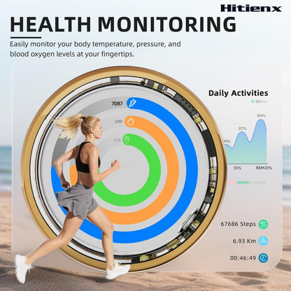 Smart Ring - Health Monitoring Device with Heart Rate, Calories, Sleep, Menstrual Cycle, Stress, Mood and Exercise Data for Men and Women, Wireless Fitness Tracker, No Surcharge, Android Ios Compatible