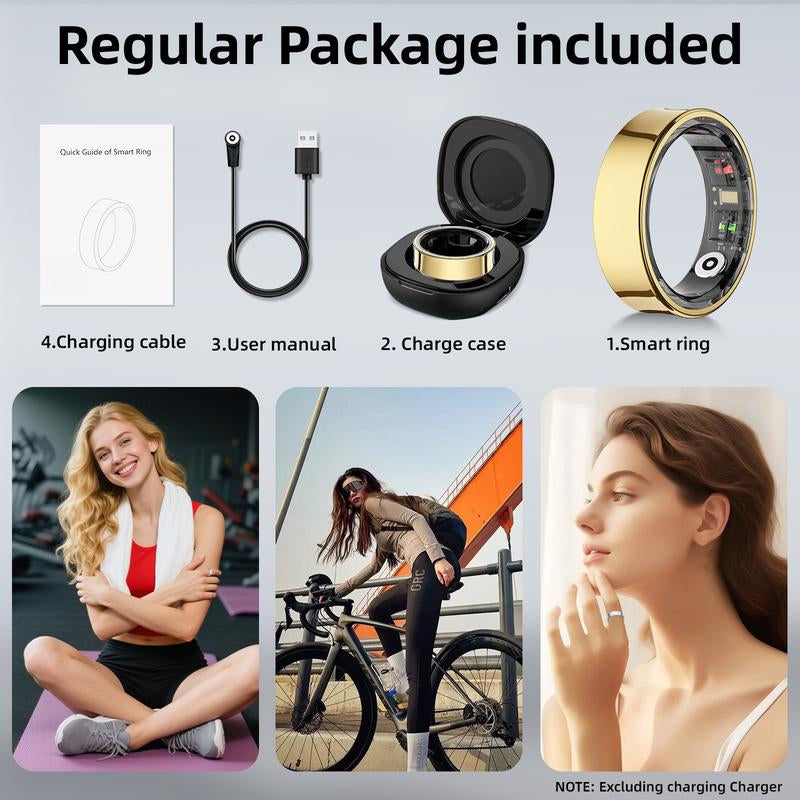 Smart Ring - Health Monitoring Device with Heart Rate, Calories, Sleep, Menstrual Cycle, Stress, Mood and Exercise Data for Men and Women, Wireless Fitness Tracker, No Surcharge, Android Ios Compatible