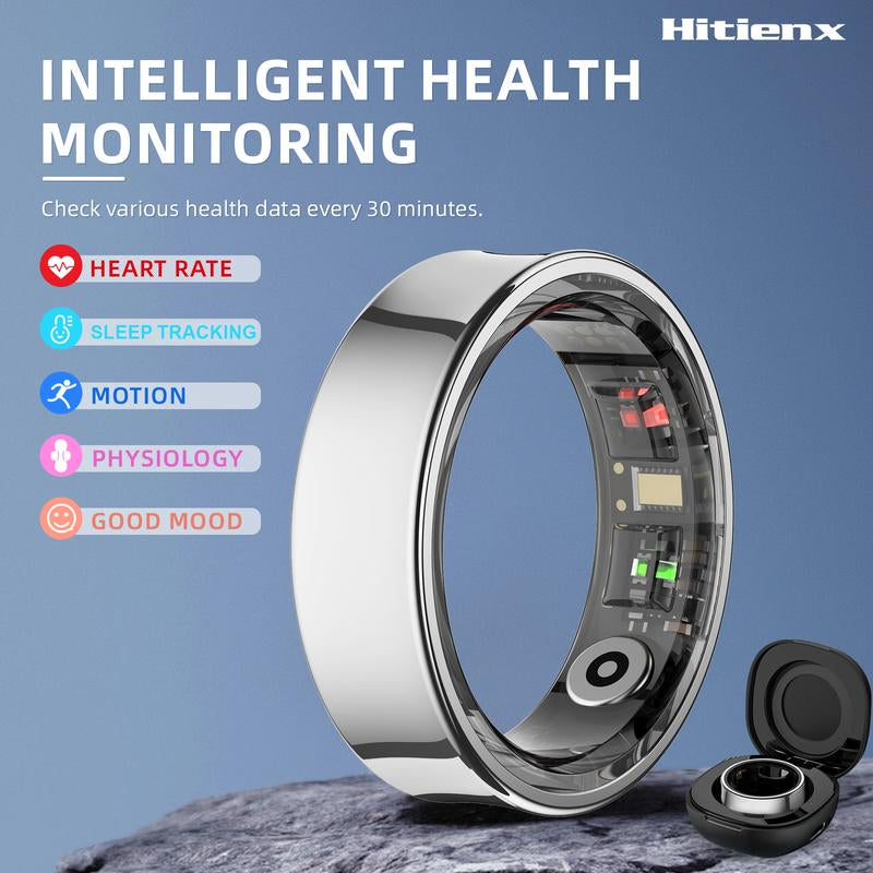 Smart Ring - Health Monitoring Device with Heart Rate, Calories, Sleep, Menstrual Cycle, Stress, Mood and Exercise Data for Men and Women, Wireless Fitness Tracker, No Surcharge, Android Ios Compatible