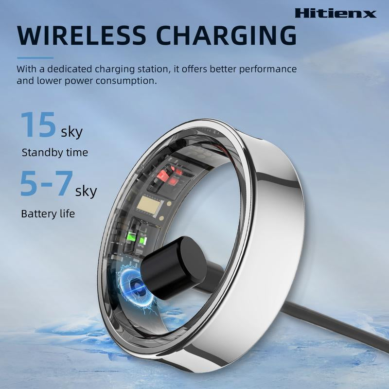 Smart Ring - Health Monitoring Device with Heart Rate, Calories, Sleep, Menstrual Cycle, Stress, Mood and Exercise Data for Men and Women, Wireless Fitness Tracker, No Surcharge, Android Ios Compatible