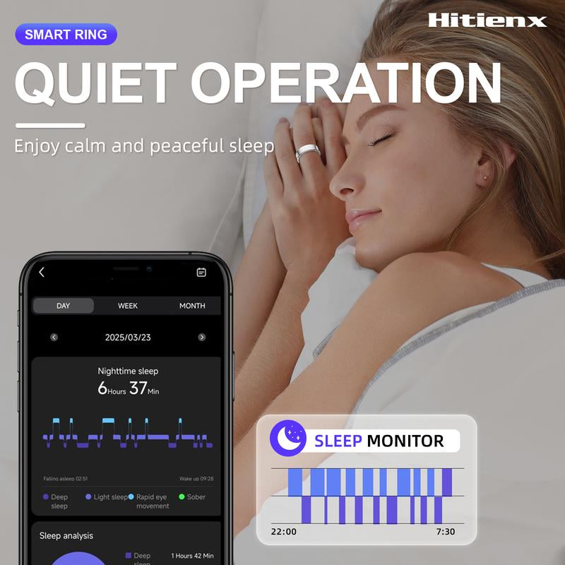 Smart Ring - Health Monitoring Device with Heart Rate, Calories, Sleep, Menstrual Cycle, Stress, Mood and Exercise Data for Men and Women, Wireless Fitness Tracker, No Surcharge, Android Ios Compatible